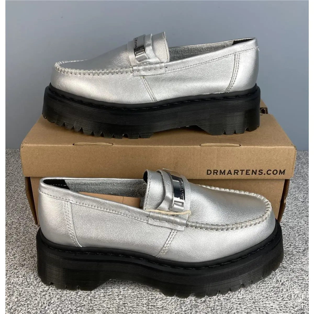 Dr Martens Loafers Penton II Quad Retro Men 8/Women 9 Metallic Silver Chunky