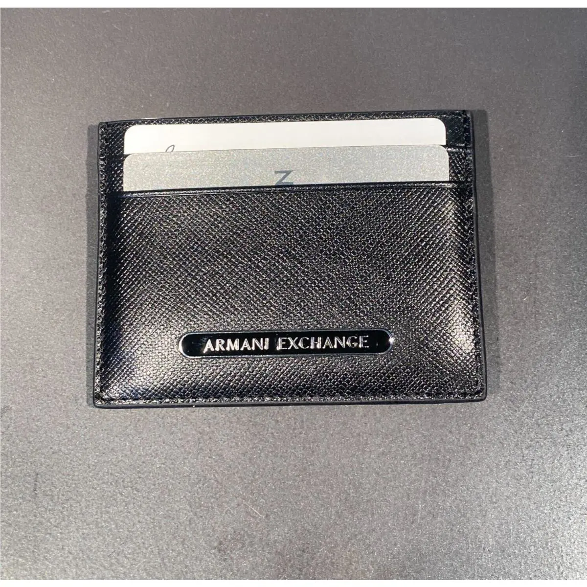 Armani Exchange Card Holder Wallet in Logo Plate in Recycled Material Black