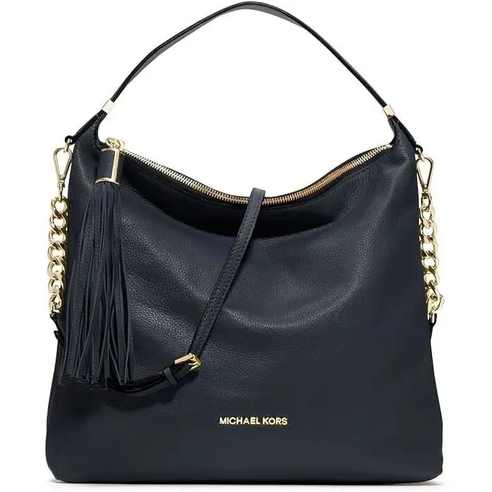 Michael Kors Weston Midnight Blue Gold Leather Large Top Zip Shoulder Bag
