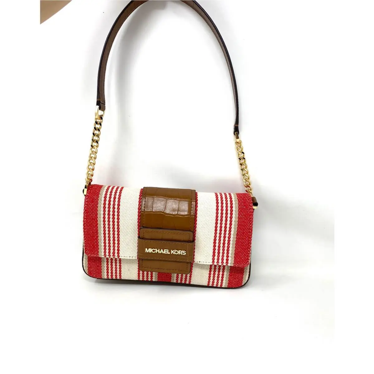 Michael Kors  bag  - MICHAEL KORS Sage Medium Flap Shoulder Bag - Exterior: Multicolor, Lining: Coral, Handle/Strap: Brown