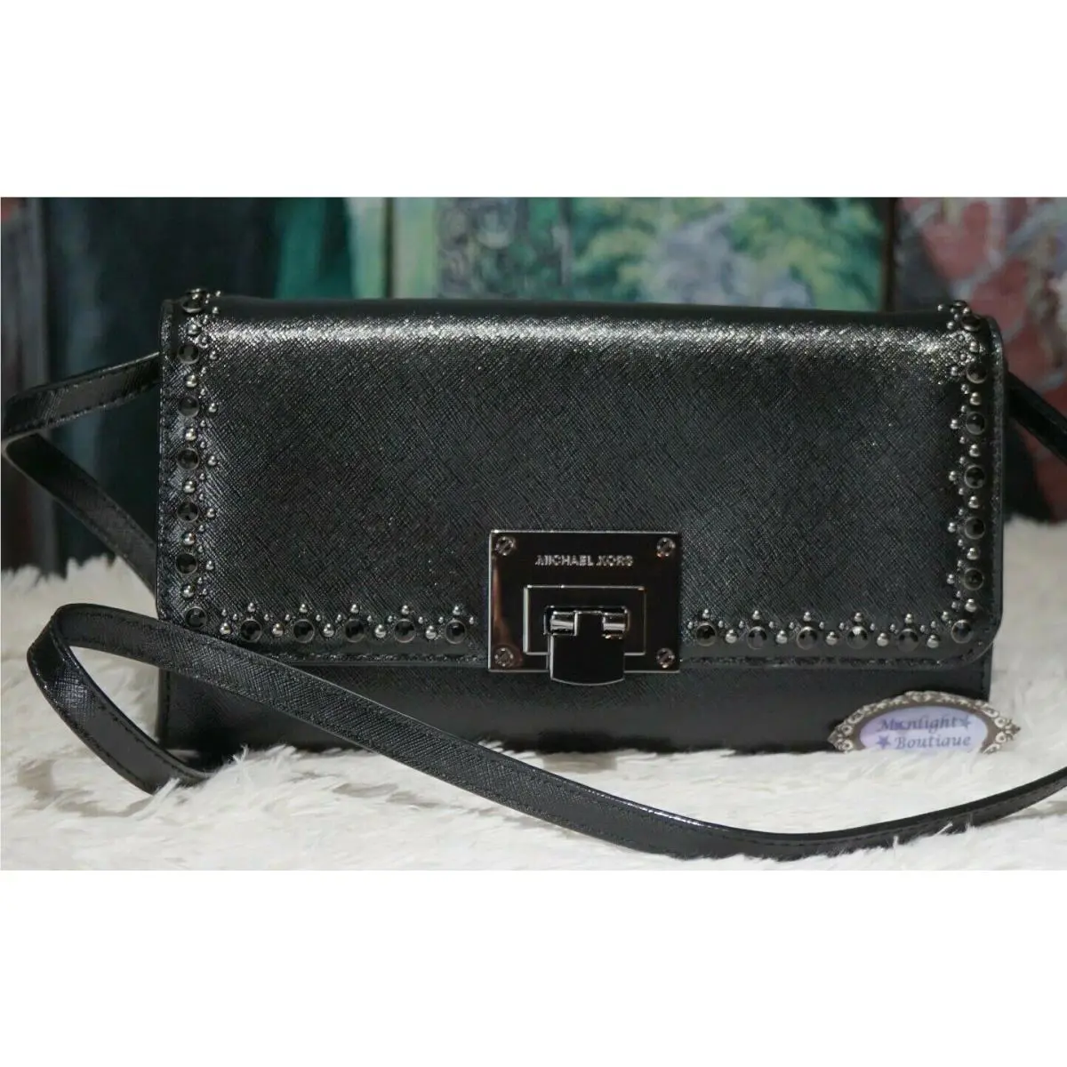 Michael Kors Tina Clutch Stud Flap Shoulder Crossbody Bag In Black or Ballet