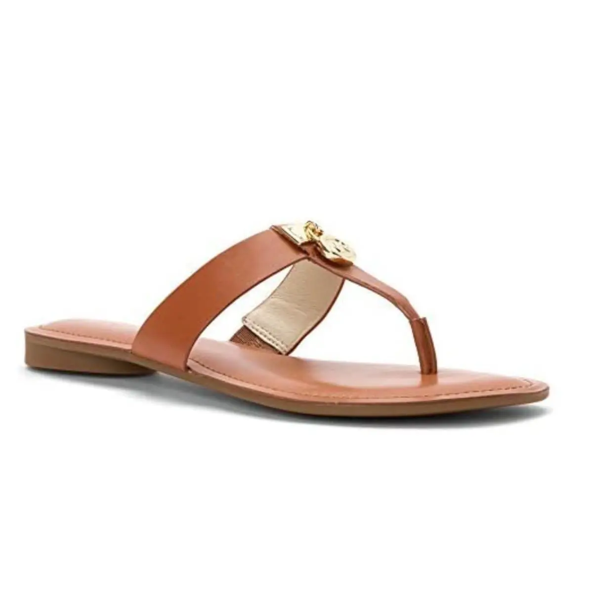 Women`s Hamilton Flat Thong Sandals Leather Luggage LUGGAGE by Michael Kors