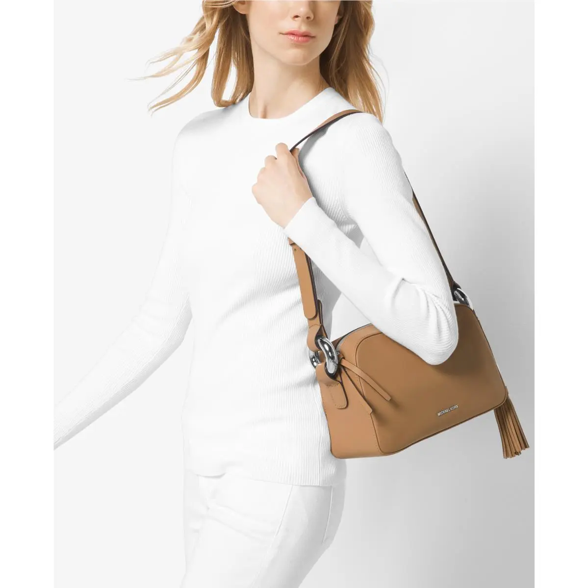 Michael Kors Grand Medium Leather Shoulder Bag in Quarry Grey or Cement