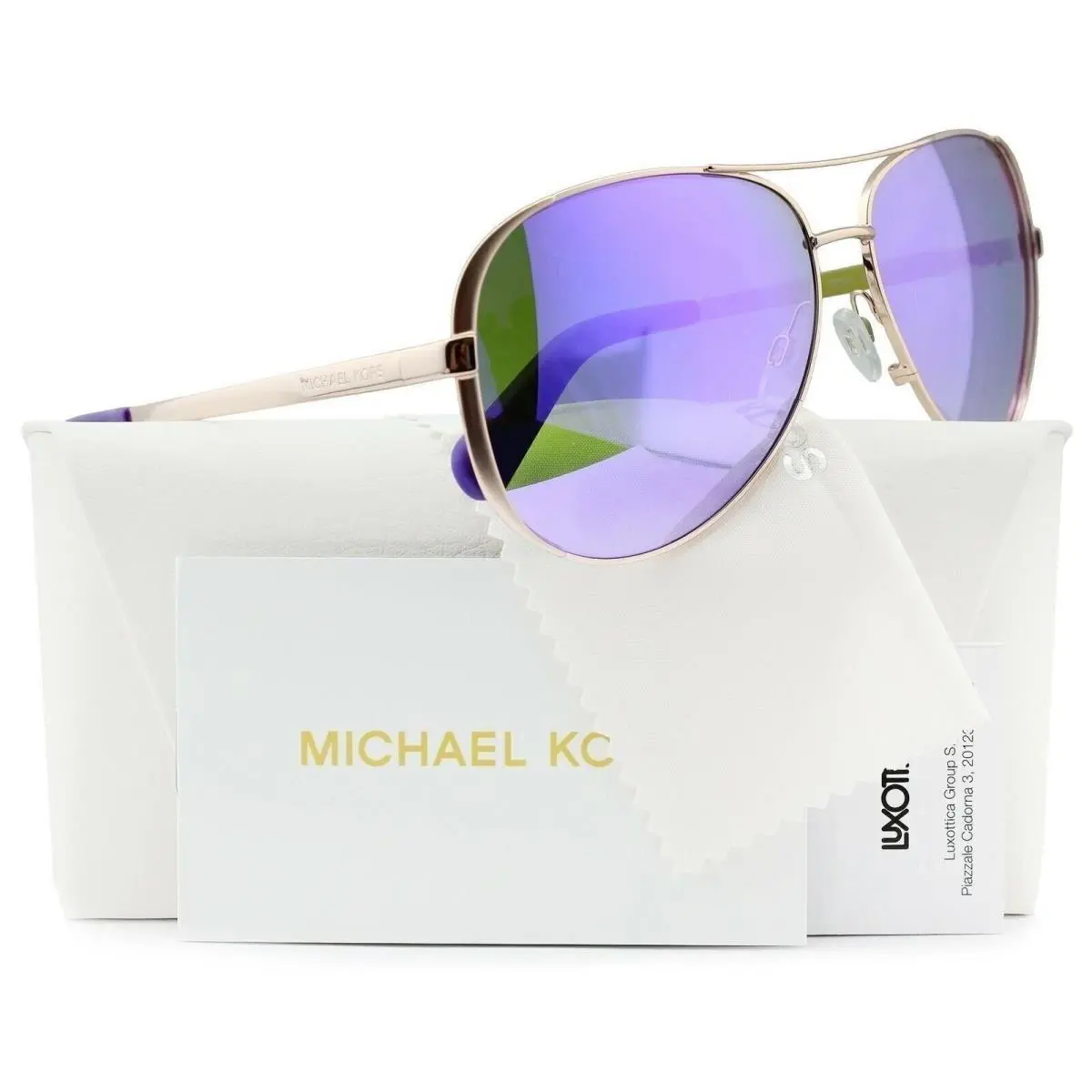 Michael Kors MK5004 Chelsea Aviator Sunglasses Rose Gold W/purple Mirror 10034V