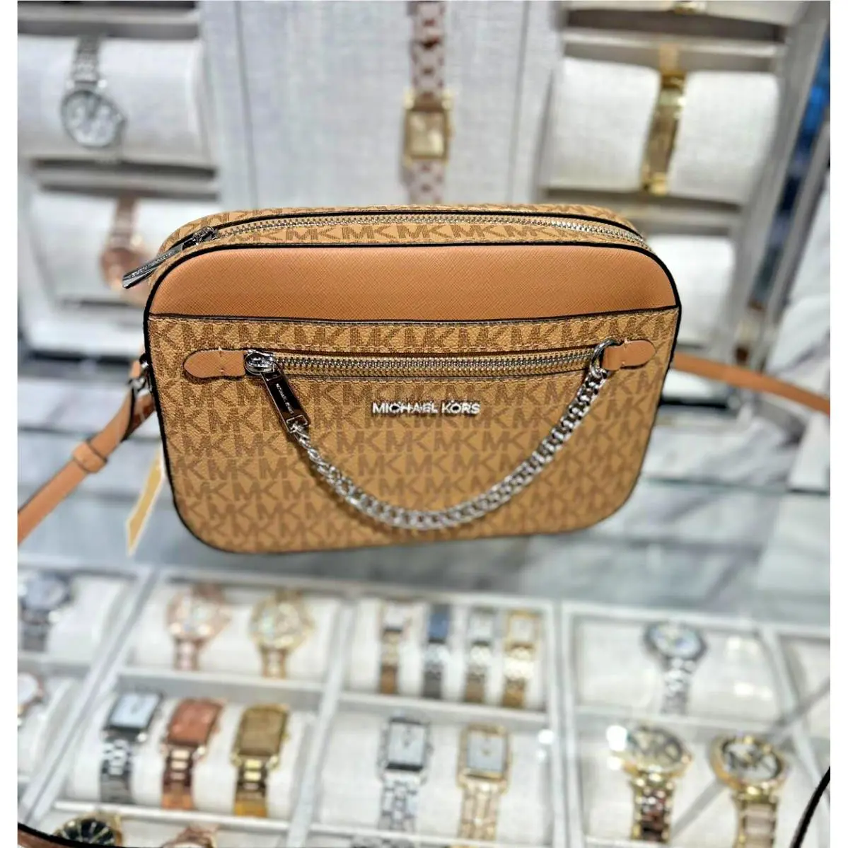 Michael Kors Large Purse Handbag Shoulder Crossbody Messenger Satchel Bag Peanut