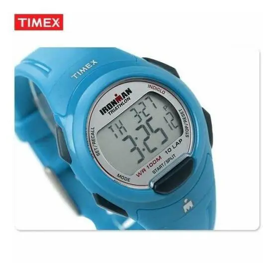 Timex Ironman Teal Blue+black Tone 10 Lap Resin Plastic Indiglo Watch T5K781 - Dial: Gray, Band: Blue, Manufacturer Band: BLUE