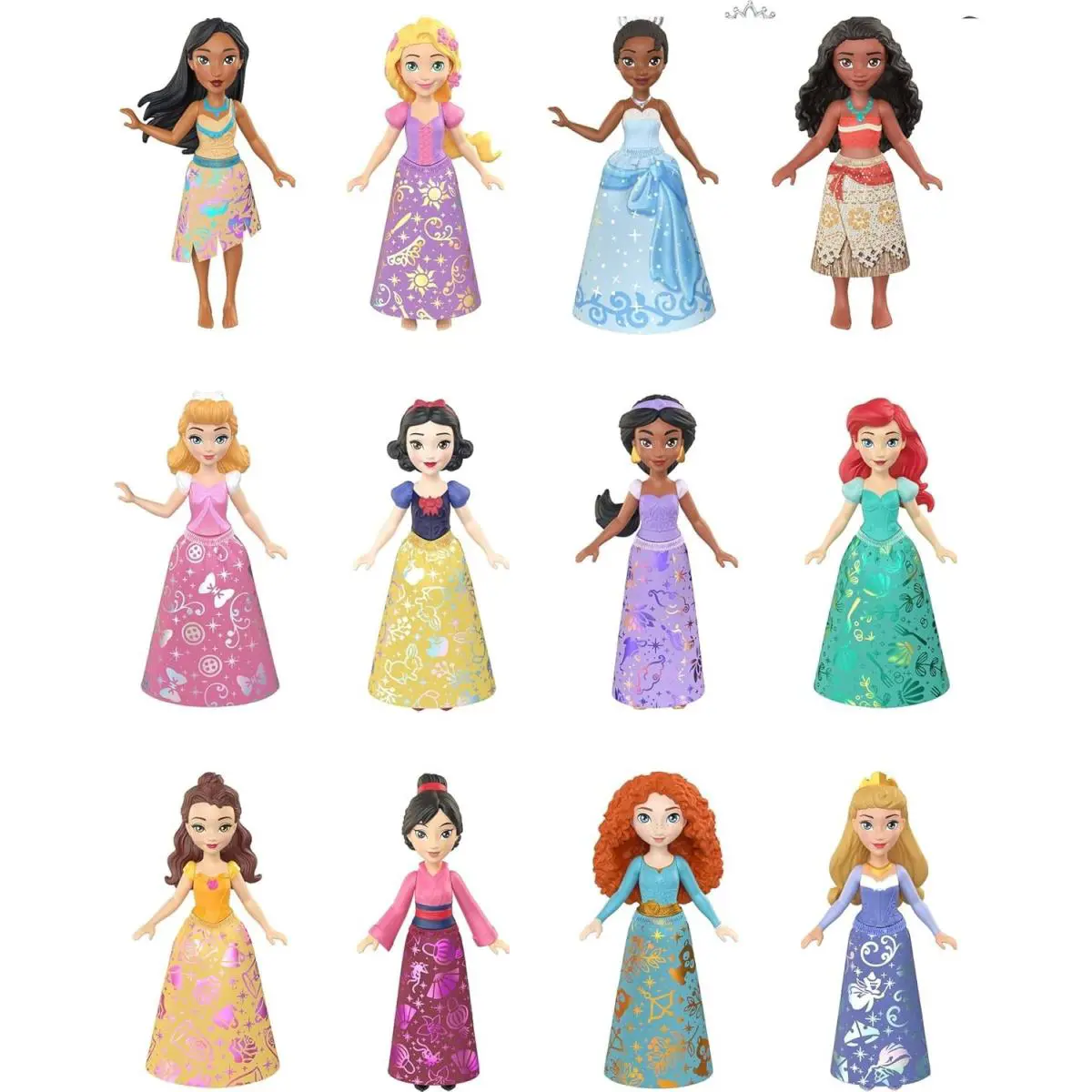 Mattel Disney Movie Princess 12 Posable Doll Set/pack in Signature Outfits 3.5 H