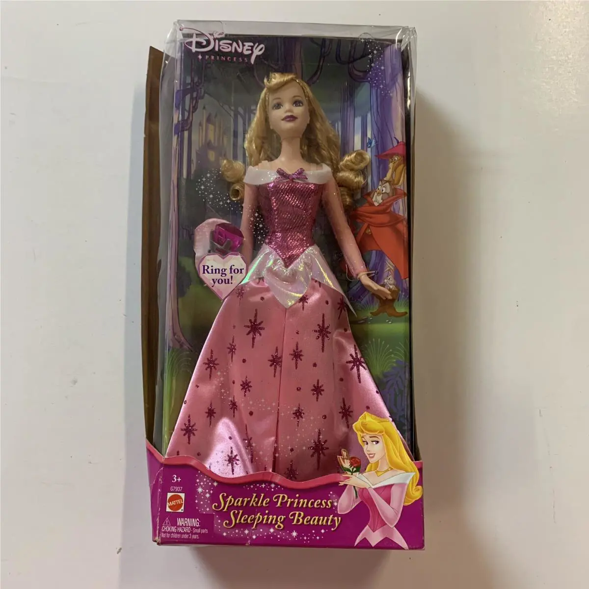 2004 Disney Sparkle Princess Sleeping Beauty Aurora Puppe / Nrfb / Mattel G7937