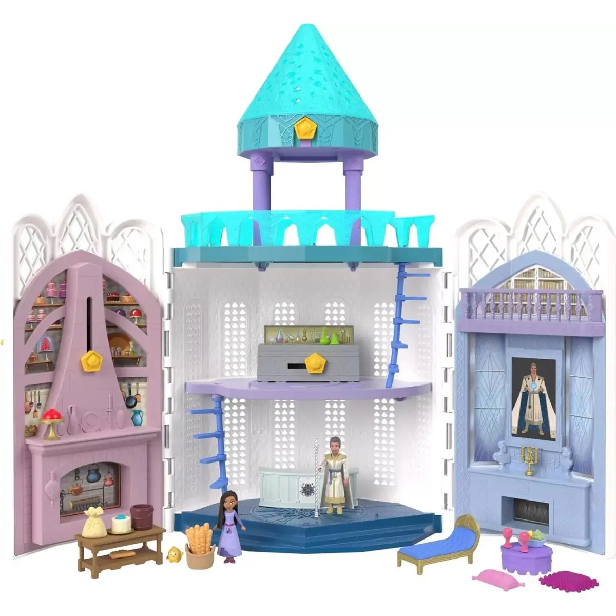 Mattel Disney Wish Rosas Castle Dollhouse Playset with 2 Posable Mini Dolls