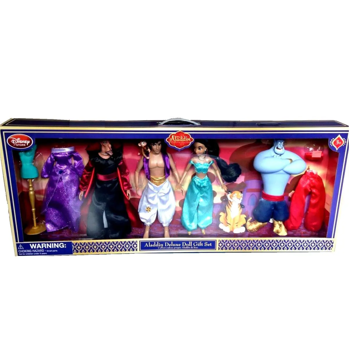Disney Store Aladdin Deluxe Doll Gift Set Princess Jasmine Genie Jafar Rajah Abu