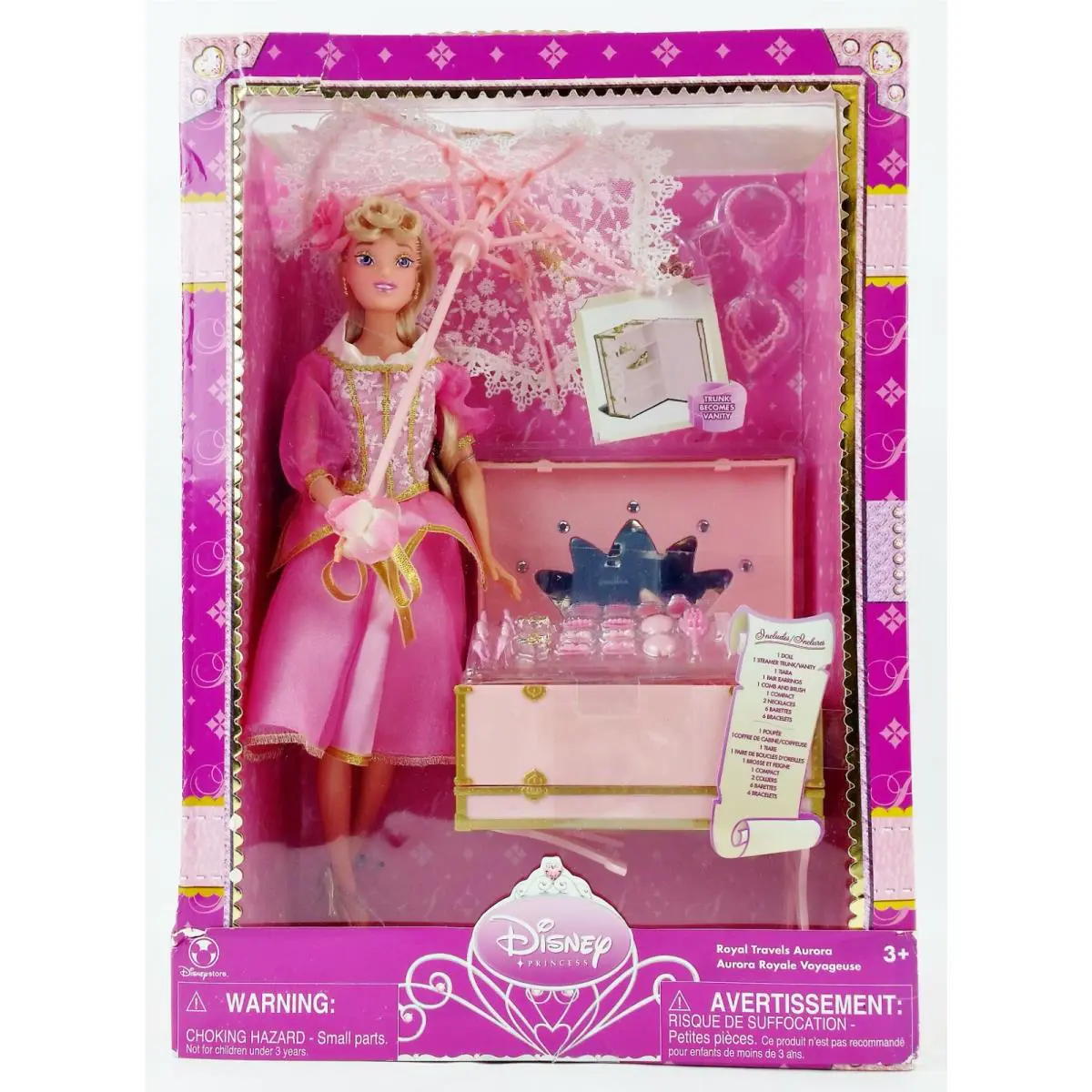 Disney Princess Royal Travels Aurora Sleeping Beauty Doll with Trunk/vanity