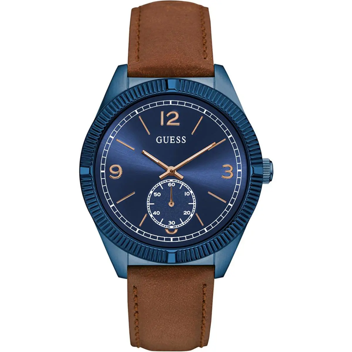 Guess Steel W0873G2 Men`s Dress Stainless Steel Blue Tone Dark Dial WR