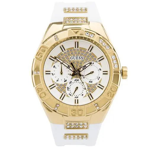 Guess Women`s White Dial Analog Quartz Rubber Strap Multifunction W0653L3 Watch
