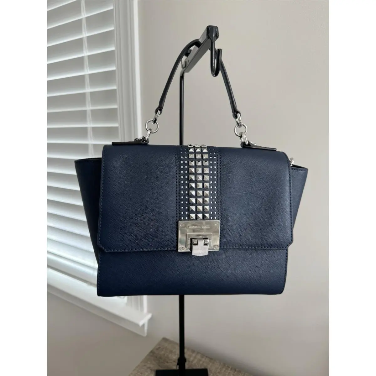 Michael Kors Tina Medium Studded Flap Satchel Leather Crossbody Bag
