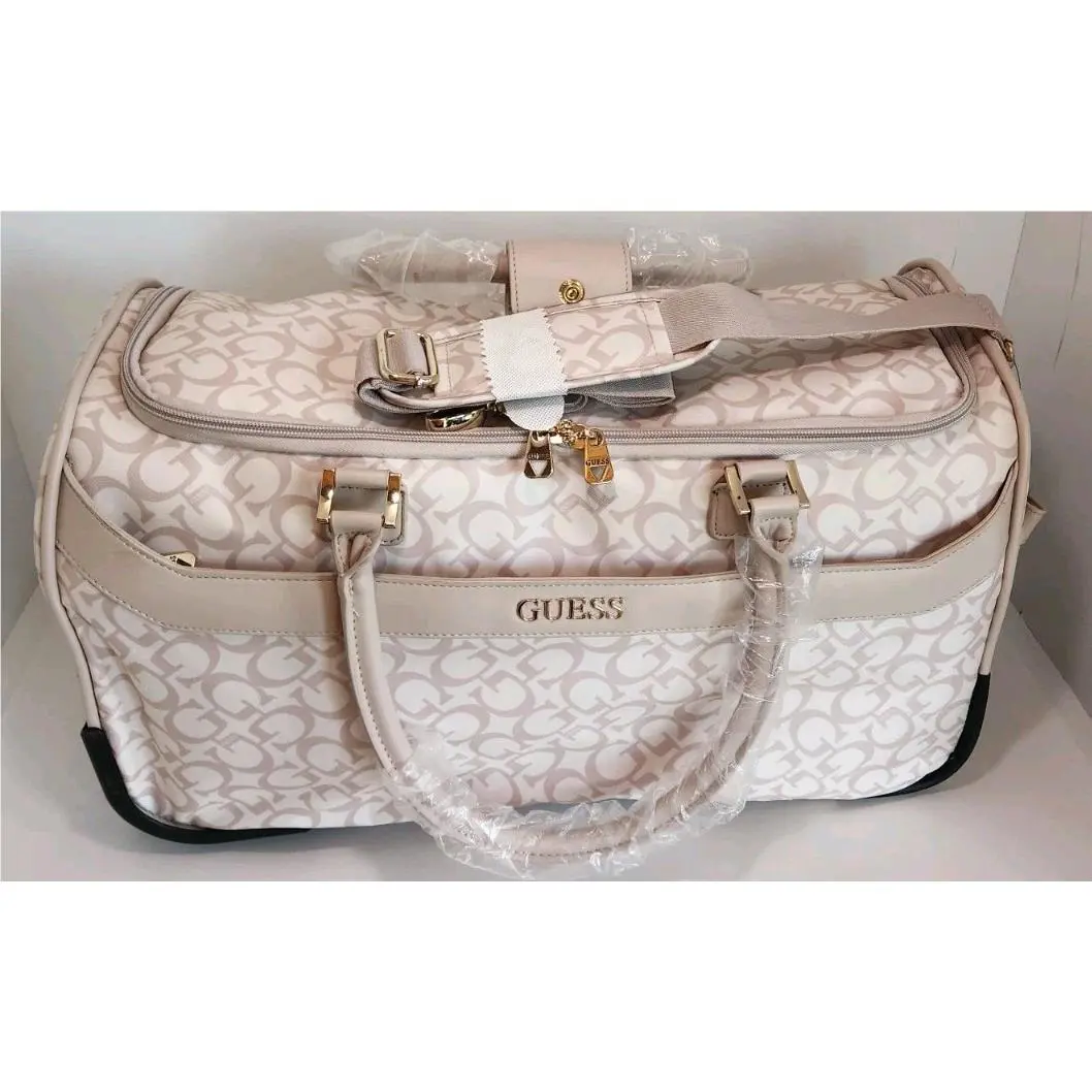 Guess Karlin Travel Duffle Rolling Wheeled Bag Logo Blush Pink Luggage