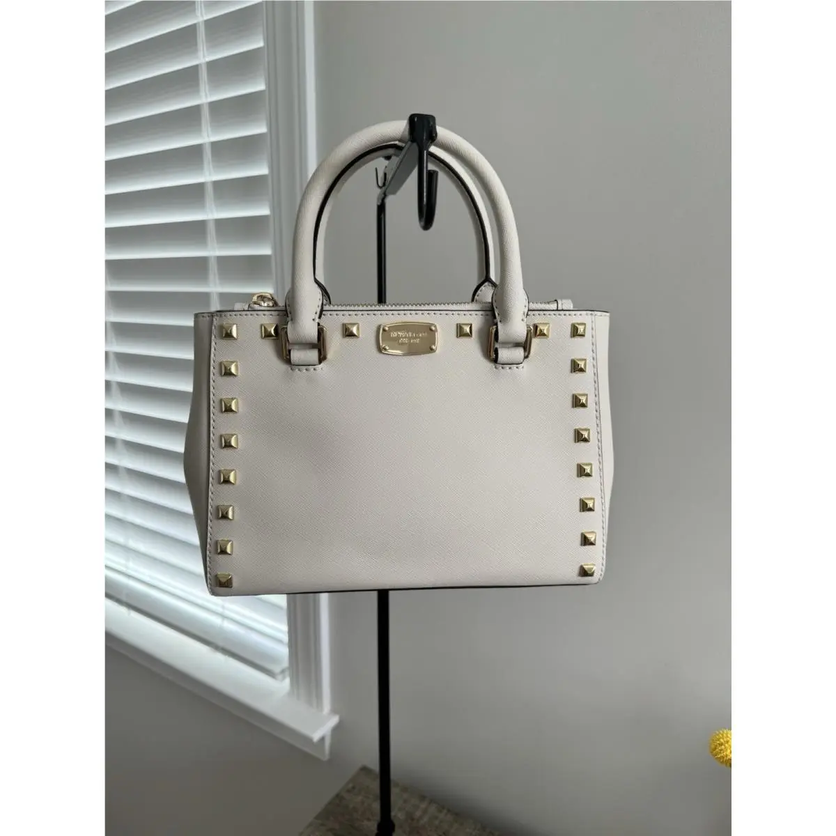 Michael Kors Kellen Studded XS Saffiano Leather Satchel Bag In Ecru