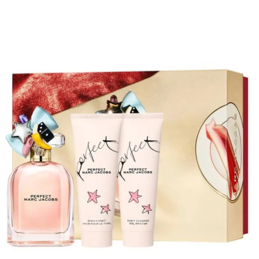 Marc Jacobs Perfect 3pc Set 3.3oz Edp + 2.5oz Body Lotion + 2.5oz Body Cleanse