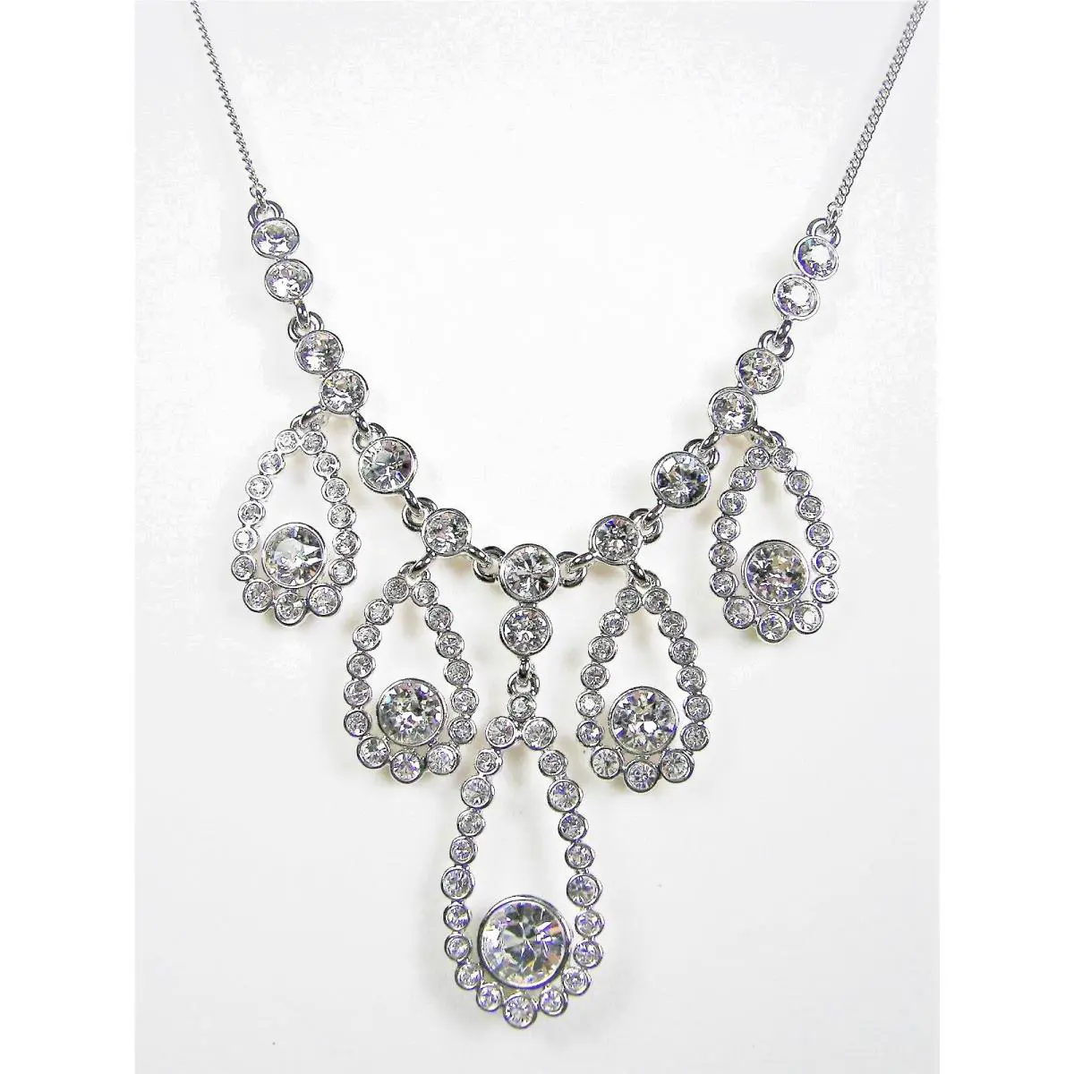Givenchy Swarovski Crystal Teardrop Necklace Silver Tone Chain Party Sparkle