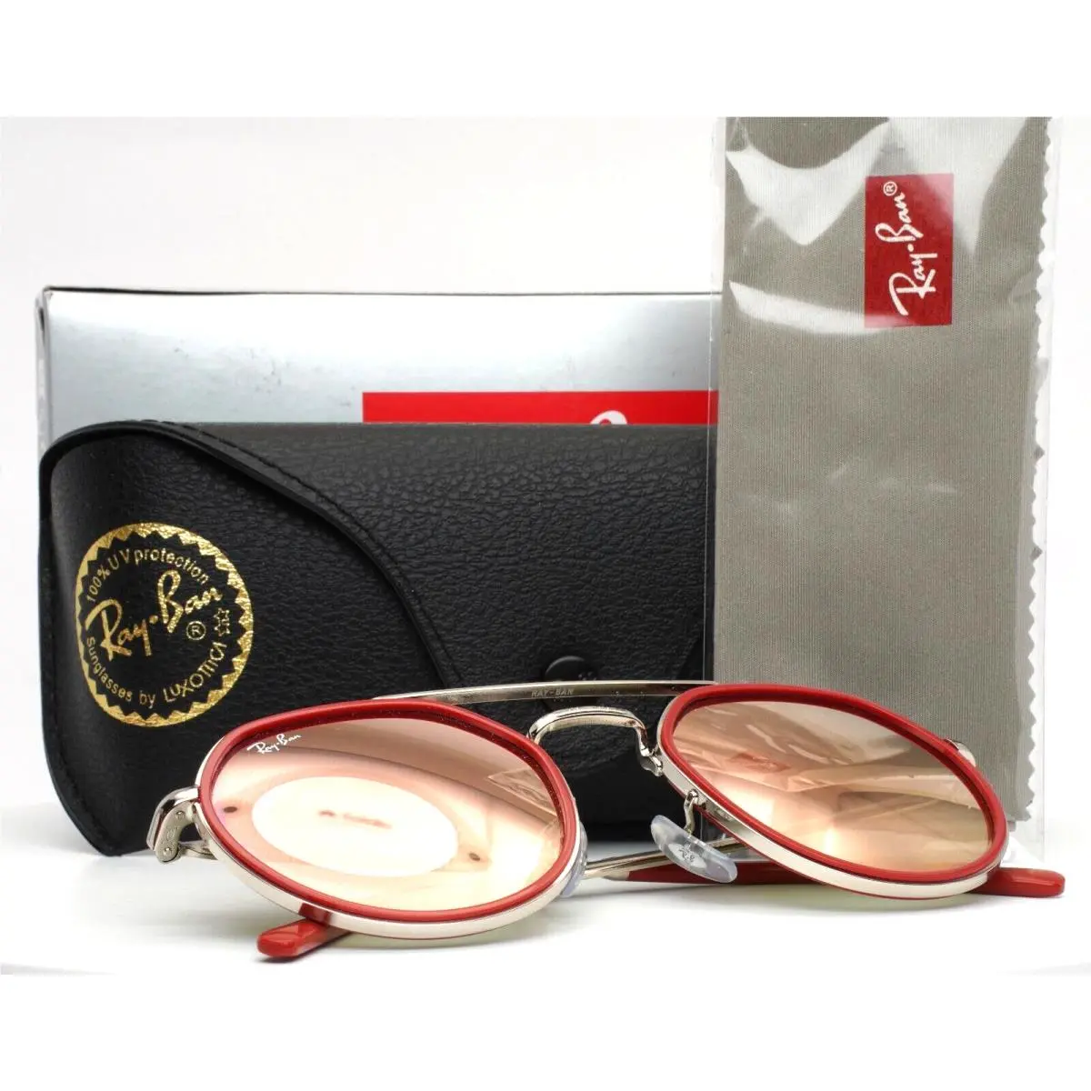 Ray Ban RB3765 003/7O Silver Orange Unisex Aviator Mirror Sunglasses 53-22-145