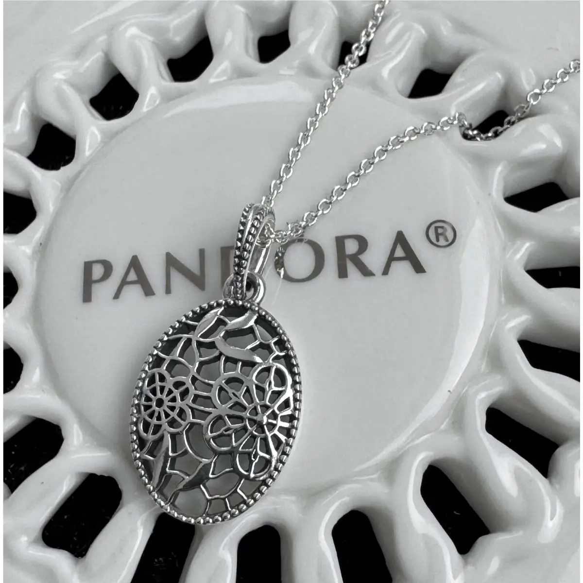 Pandora Floral Daisy Lace Flower Necklace 390383- 60 cm / 23.6