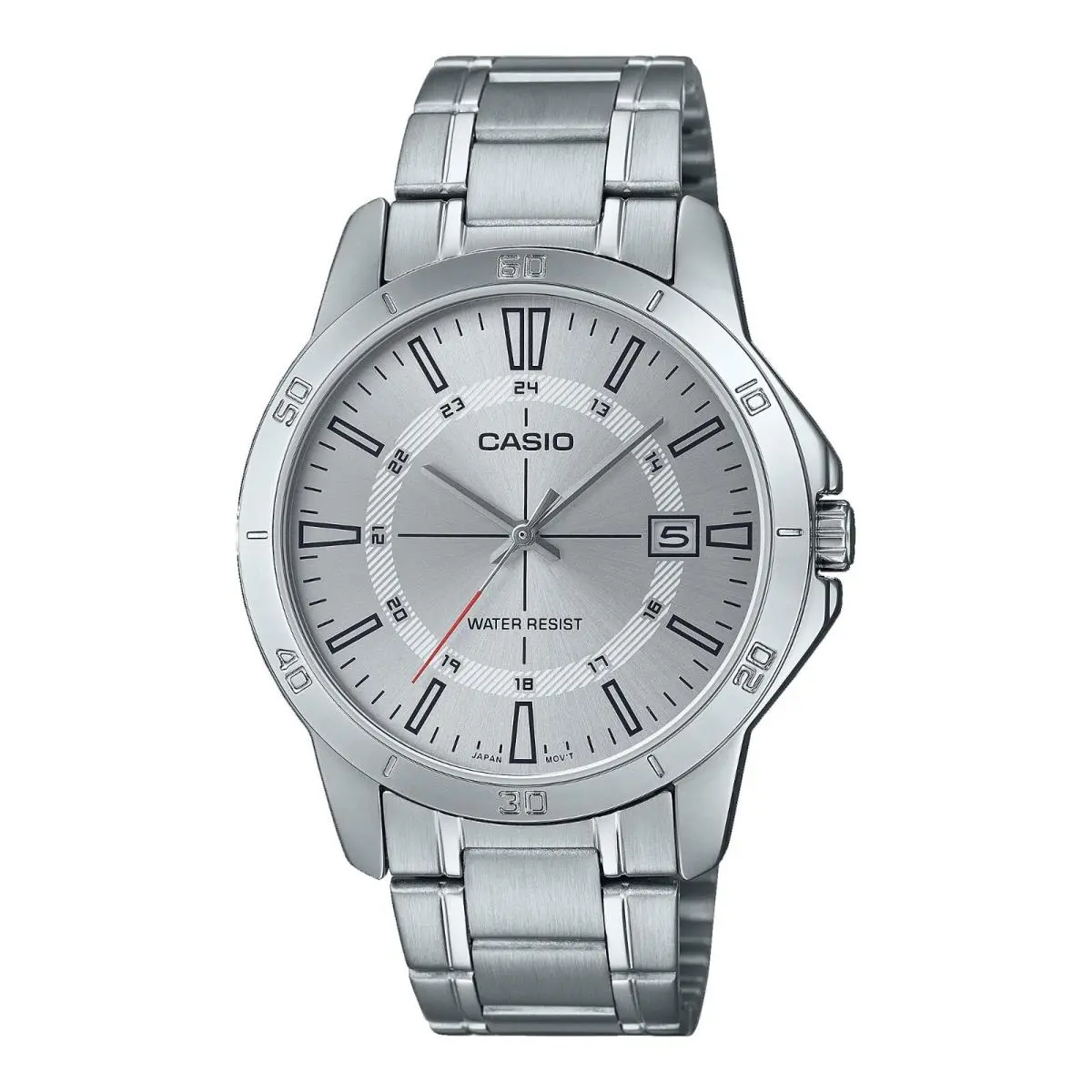 Casio MTP-V004D-7C Men`s Dress Stainless Steel Silver Dial Analog Date Watch - Dial: Silver, Band: Silver, Bezel: Silver