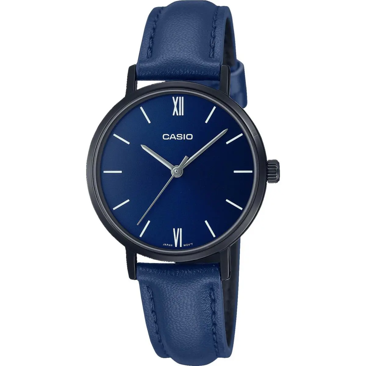 LTP-VT02BL-2A Women`s Minimalistic Black IP Blue Dial Leather Band Watch by Casio