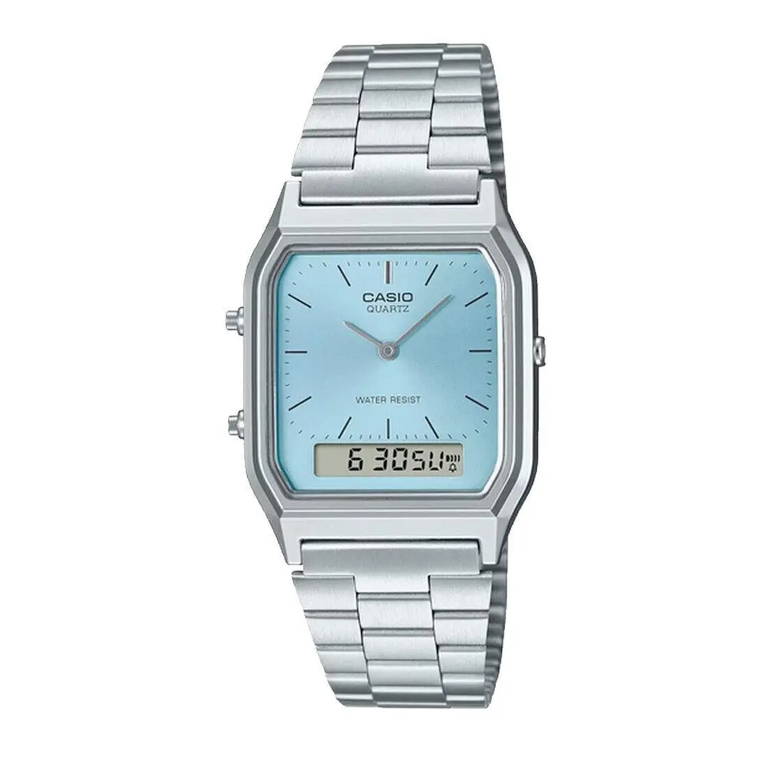 Casio AQ-230A-2A1 Ice Blue Retro Dual Time Vintage Series Digital Watch - Blue, Dial: Ice Blue, Band: Silver
