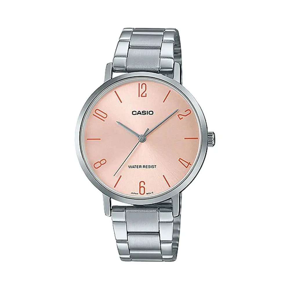 Casio LTP-VT01D-4B2 Women`s Minimalistic Stainless Steel Pink Dial Brown Watch