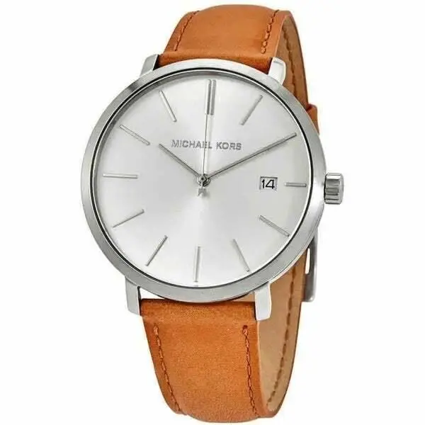 Michael Kors Mens Blake Silver Stainless Steel Brown Leather Watch MK8673