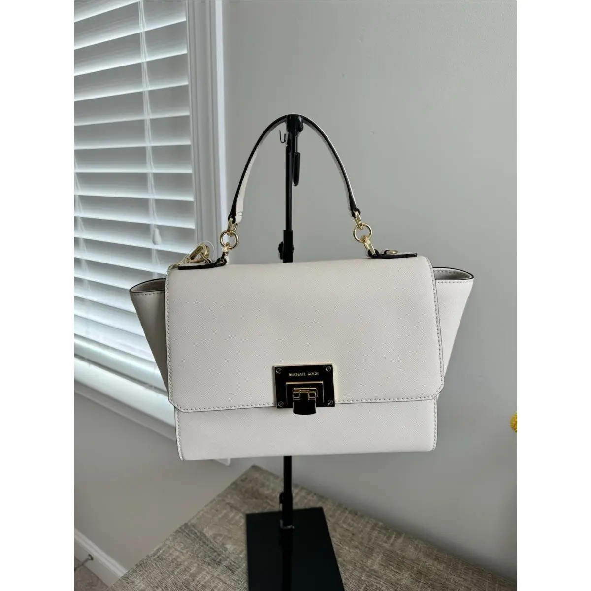 Michael Kors Tina Medium Ecru Leather Satchel Shoulder Bag