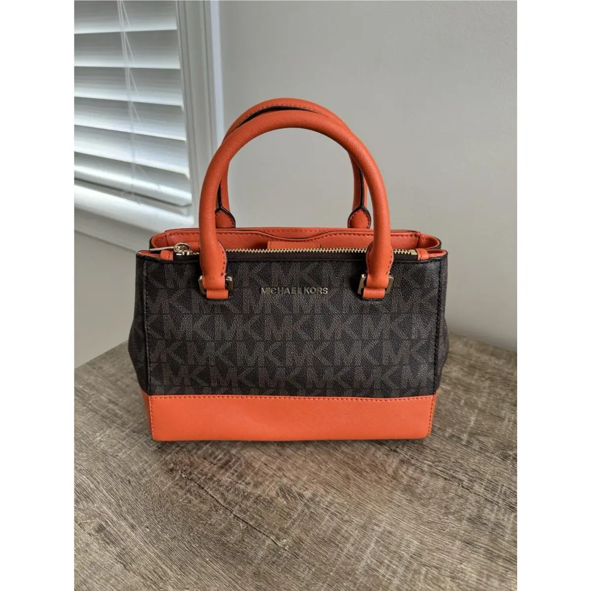 Michael Kors XS Kellen Satchel Crossbody Bag Brown/tangerine