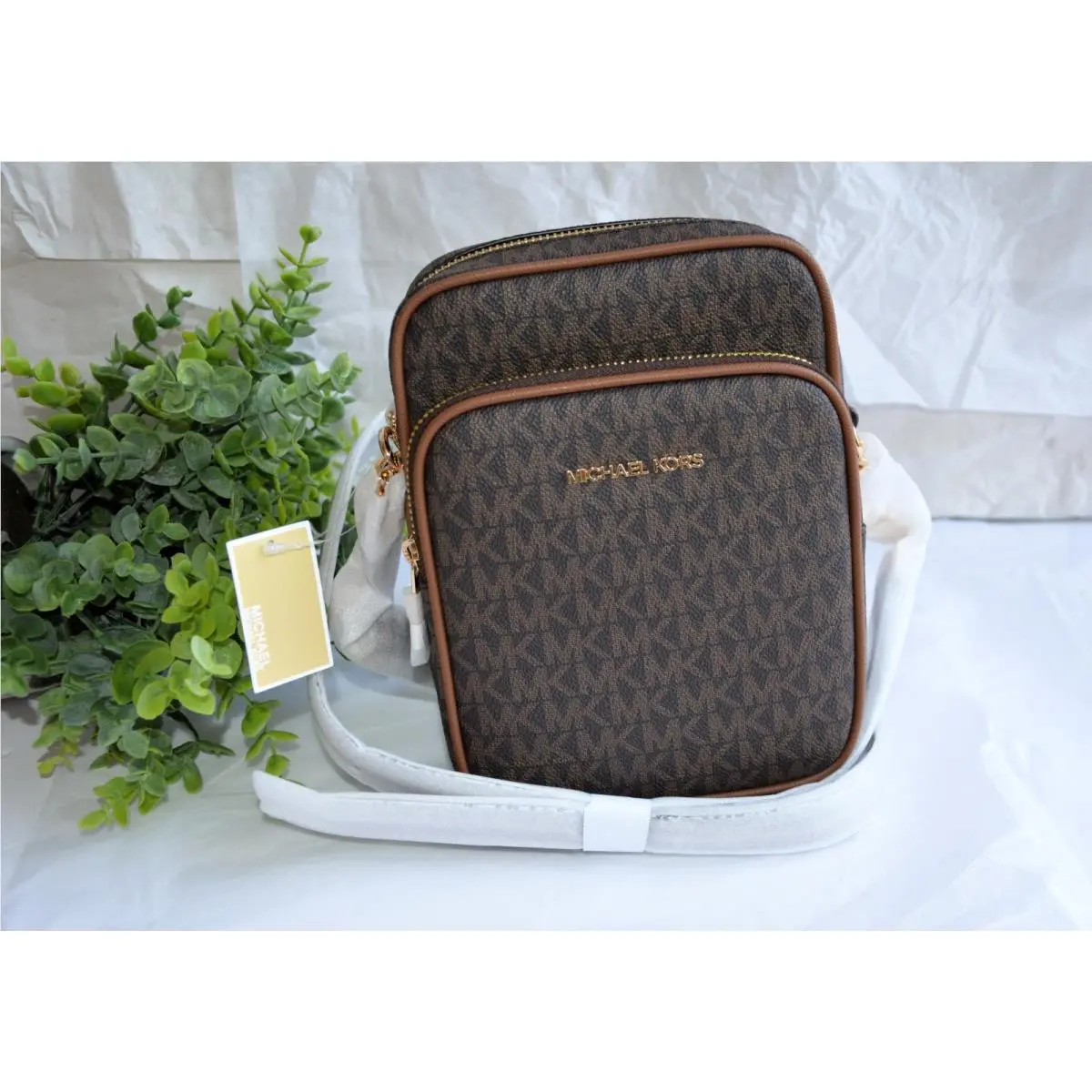 Michael Kors Jet Set Travel Signature Pvc Medium Logo Chain Crossbody Flight Bag