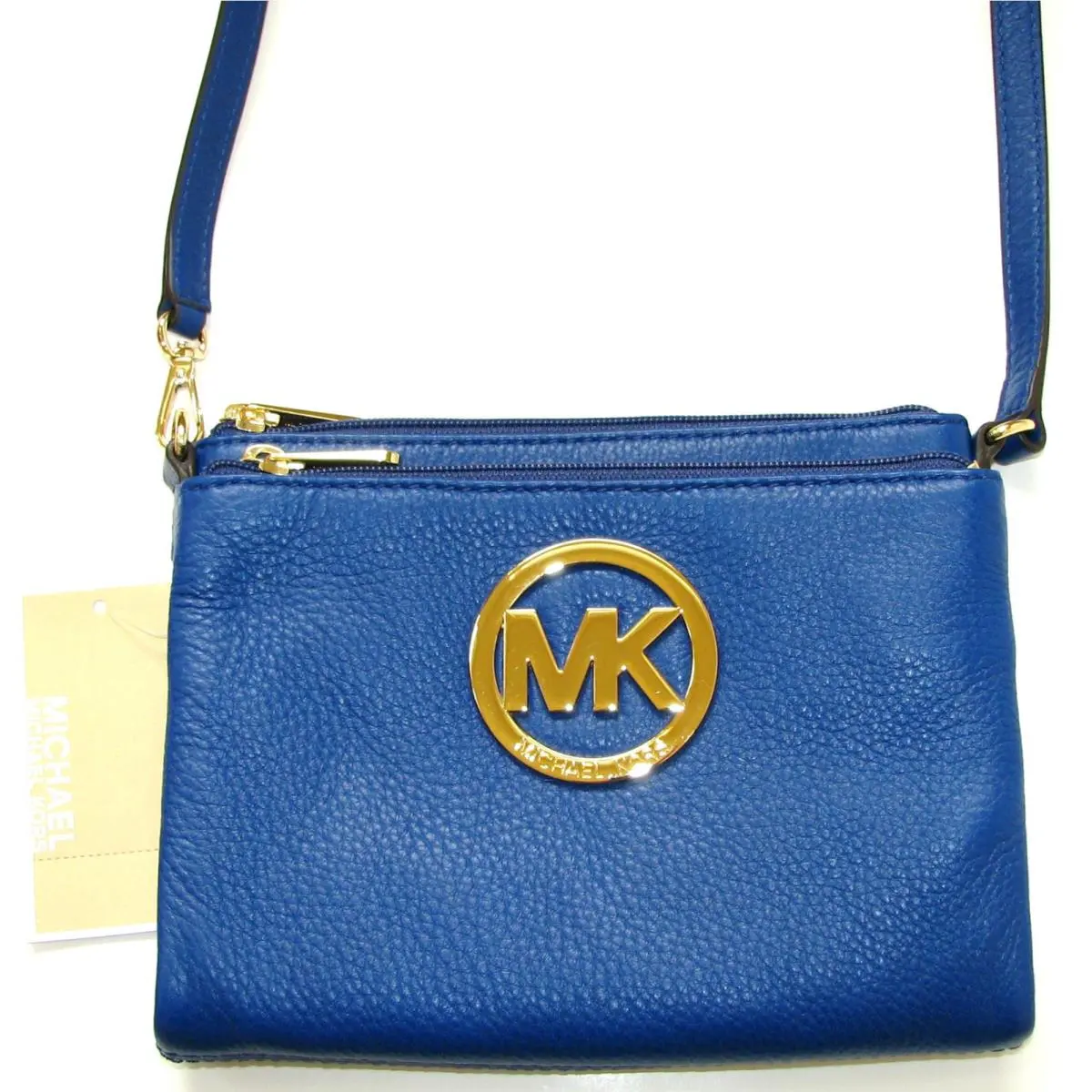 Fulton Cadet Blue Leather+gold Tone Crossbody Handbag by Michael Kors