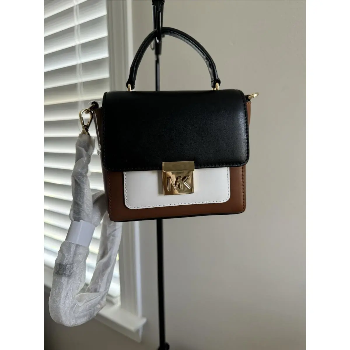 Michael Kors Mini Mindy Purse Top Handle Crossbody Black/lugg/opt - Leather
