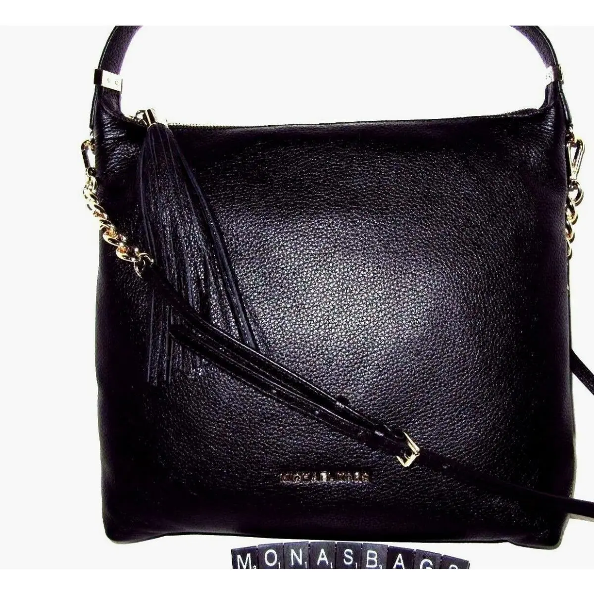 Michael Kors Black Leather Bedford Top Zip Long Tassel Shoulderbag