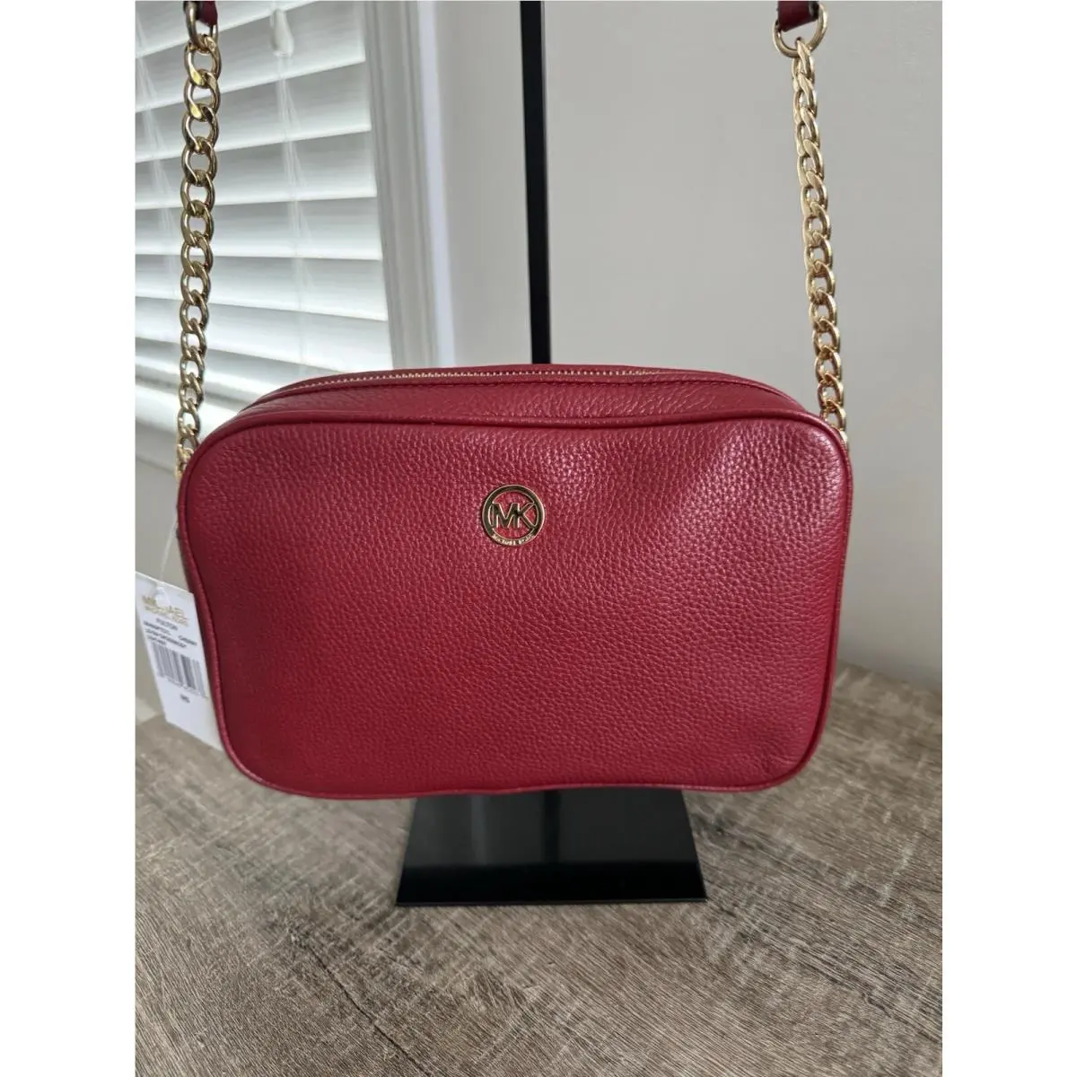 Michael Kors Fulton LG EW Crossbody Bag Purse Cherry Leather Gold Tone
