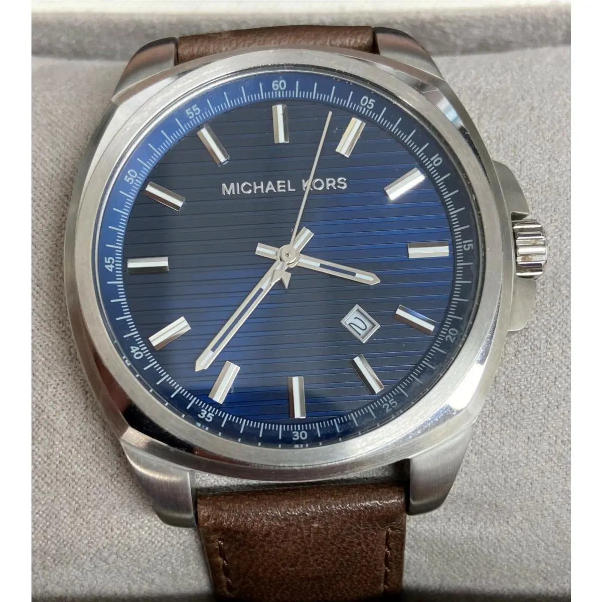 Michael Kors Bryson MK8631 Silver Stainless Steel Three Hand Watch with Date