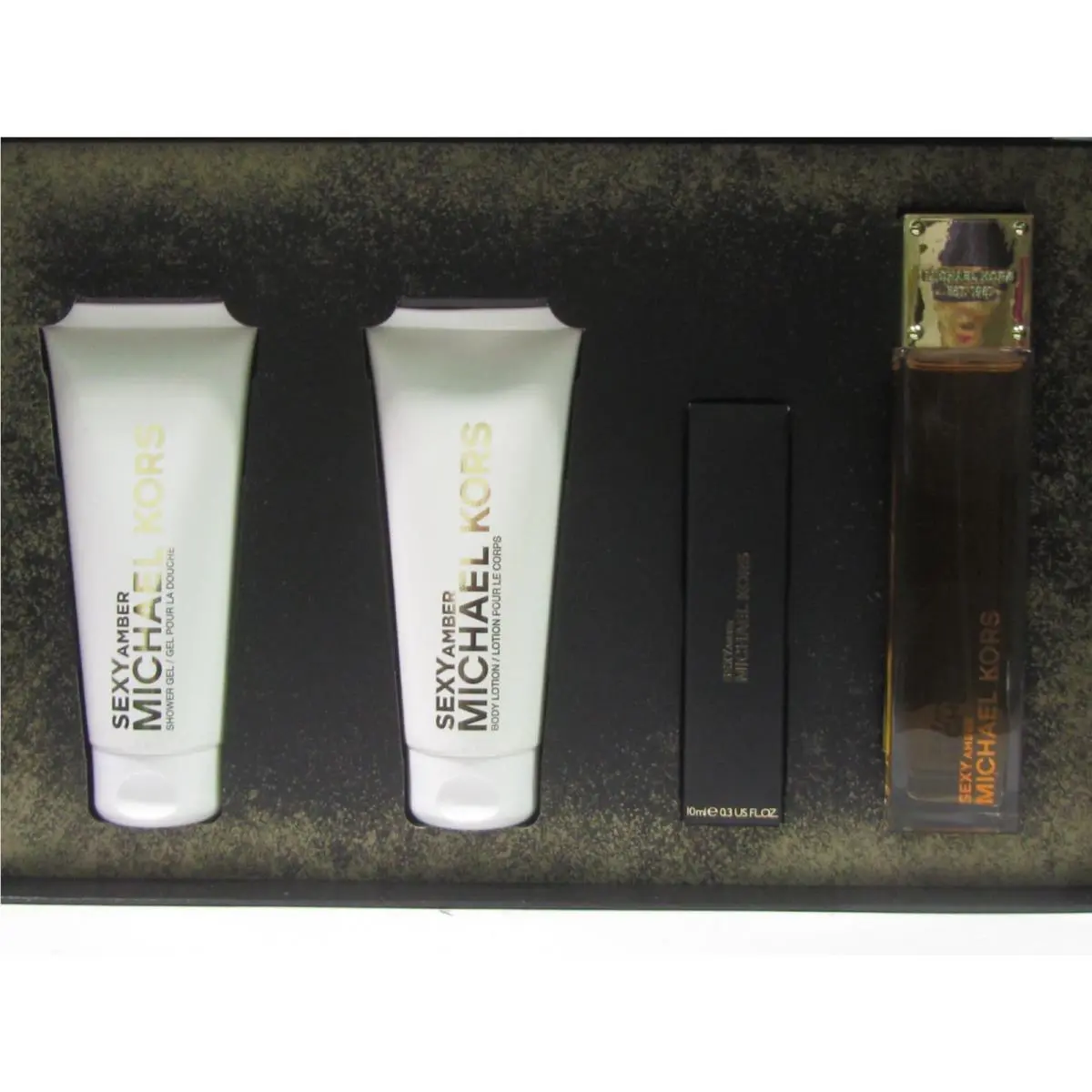 Sexy Amber Michael Kor Set 3.4 oz Edp Spray + 0.3 Edp + 3.4 Body Lotion Gel
