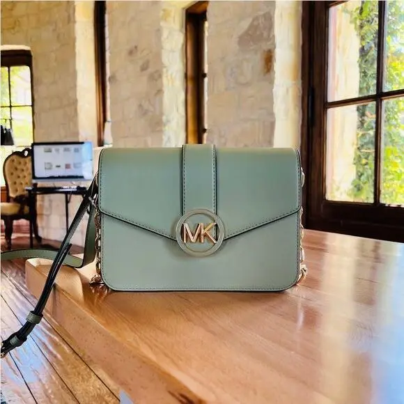 Michael Kors Carmen Md Convertible Shoulder Chain Strap Handbag Light Sage