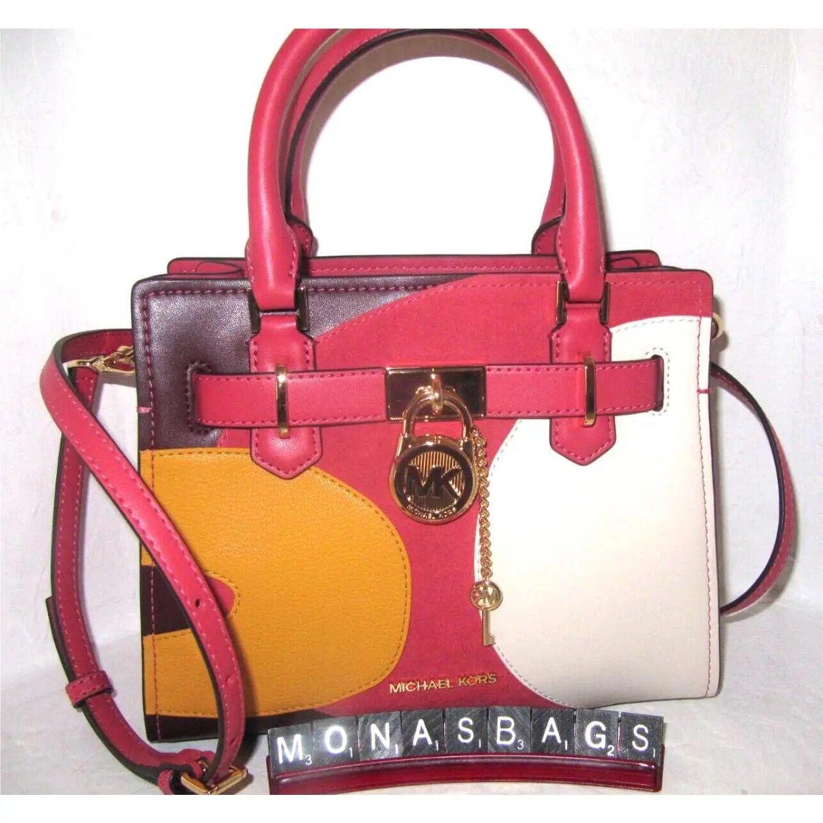 Michael Kors Hamilton Patchwork Satchel Shoulder Bag Light Berry Leather