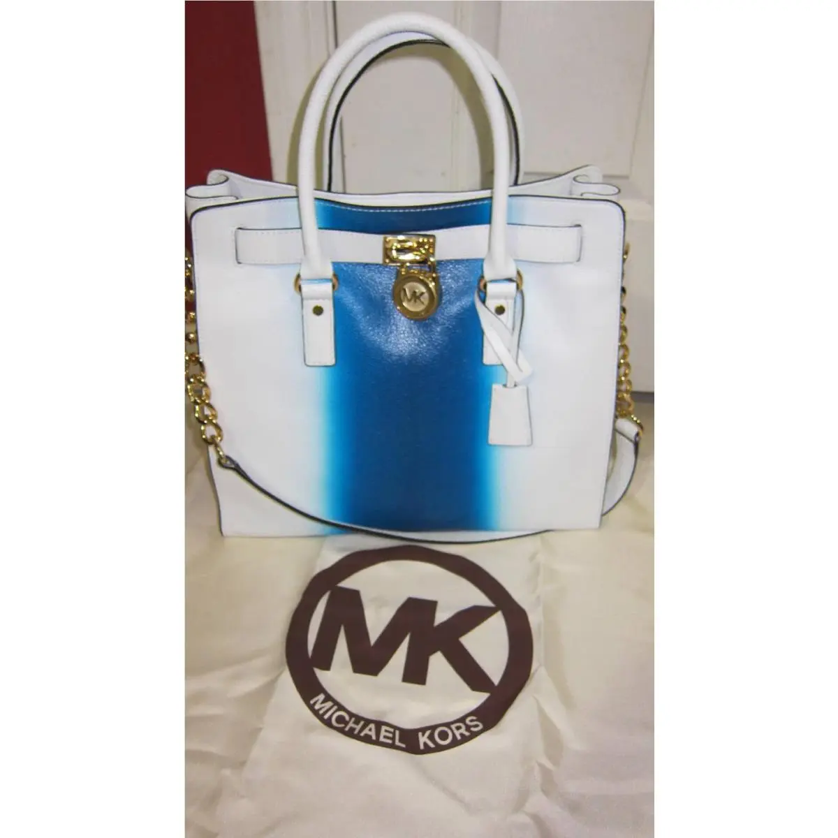Hamilton Spray Large Leather N/s Tote Bag White/blue by Michael Kors