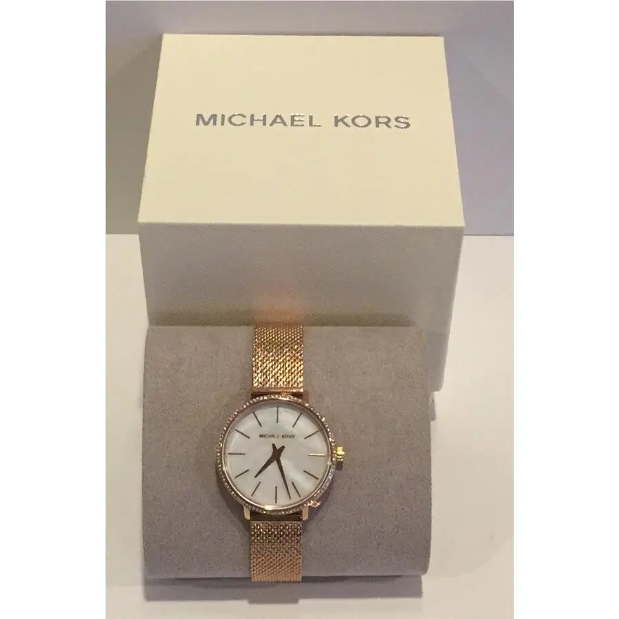 Michael Kors Pyper Watch MK4588 Rose Gold Tone Crystals Mesh Band Stainless Stee
