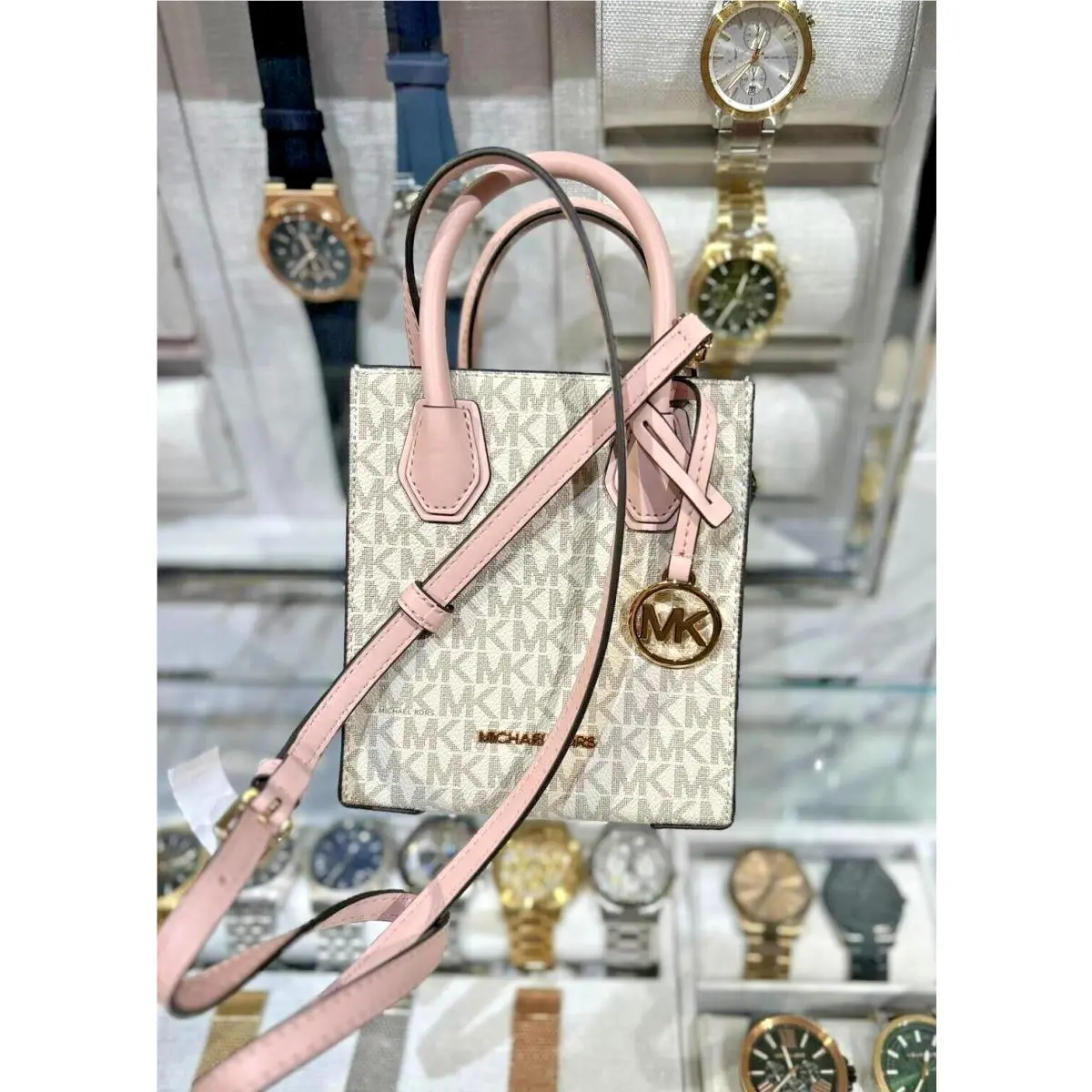 Michael Kors Mercer XS North South Crossbody Handbag Shopper Bag Powder Blush