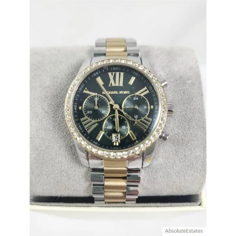 Lexington Crystal Gold Silver Green Unisex Watch MK7303 Nwot by Michael Kors