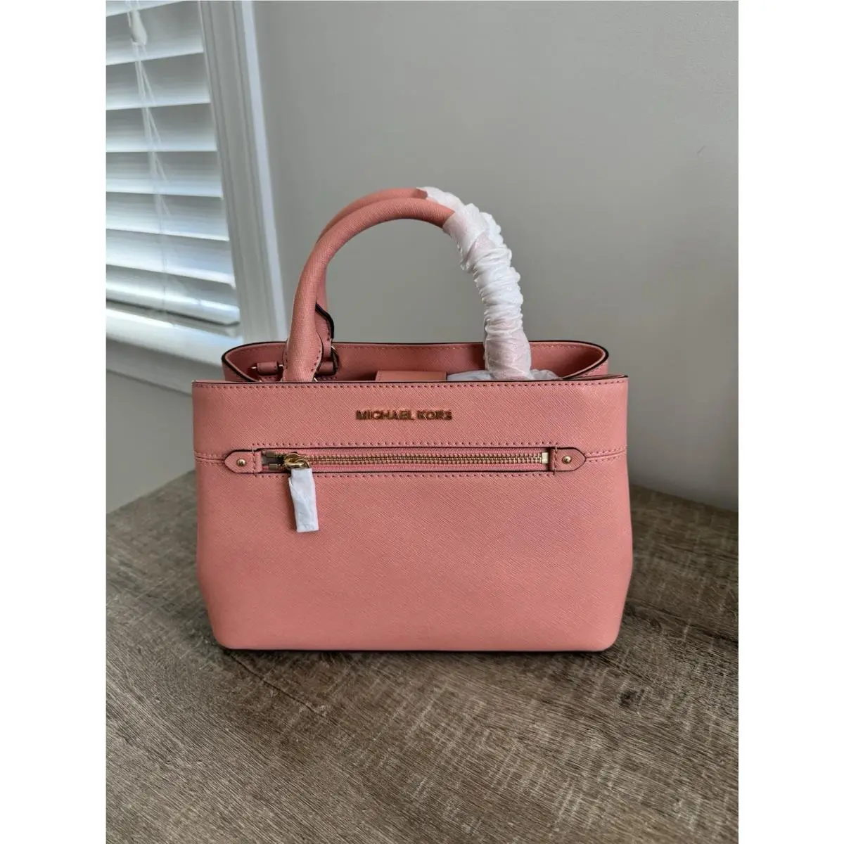 Michael Kors Hailee Saffiano Leather XS Satchel Crossbody Bag Peach