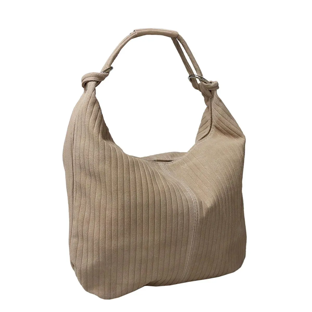 Beige Leather Large Hobo Relaxed Suede Shoulder Bag by Pierre Cardin