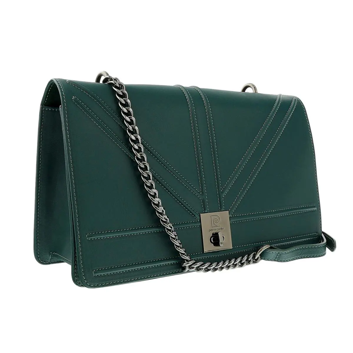 Teal Leather Medium Structured Shoulder Bag by Pierre Cardin