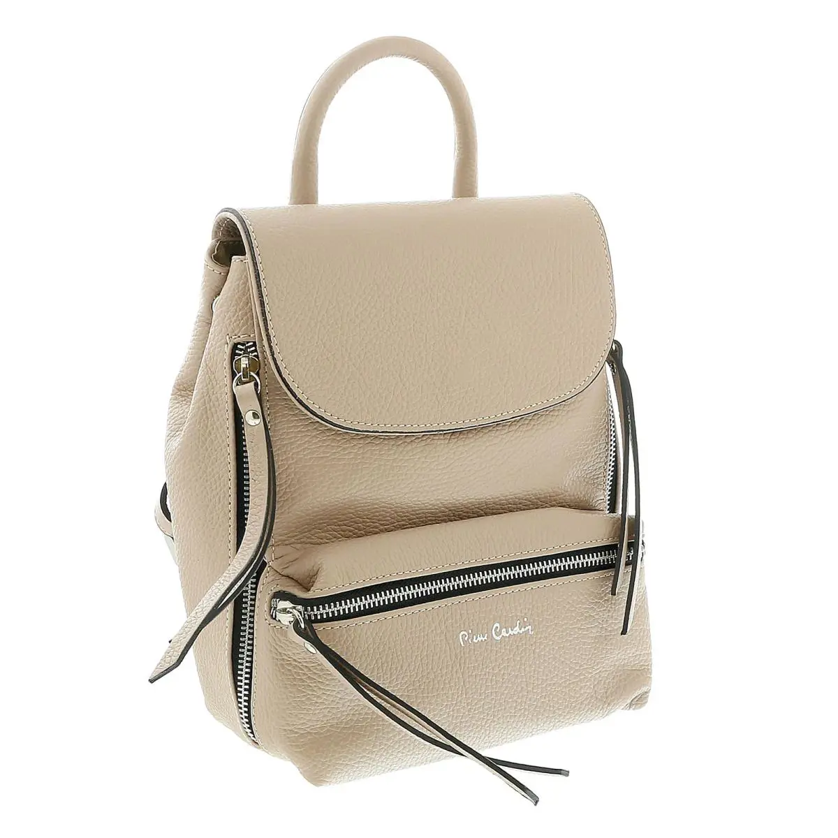 Beige Leather Small Fashion Backpack by Pierre Cardin