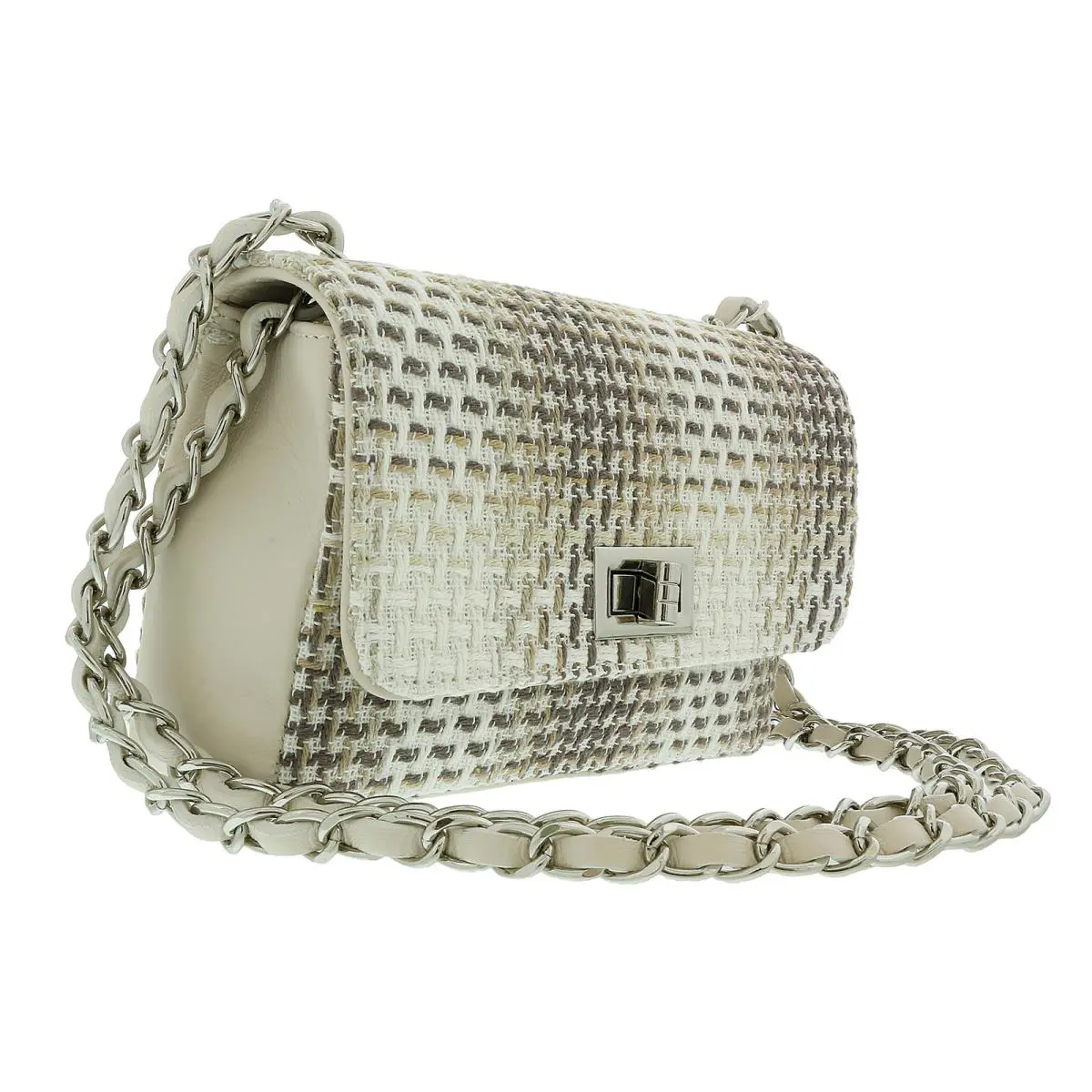 Beige Tweed Cotton Small Shoulder Bag by Pierre Cardin