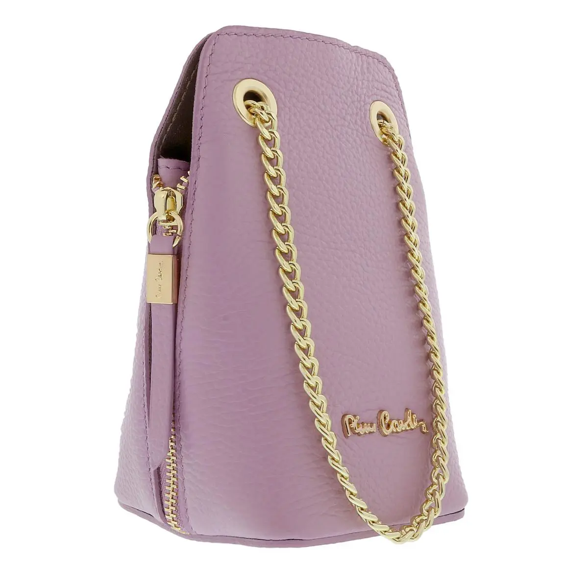 Lilac Leather Curved Structured Chain Crossbody Bag by Pierre Cardin